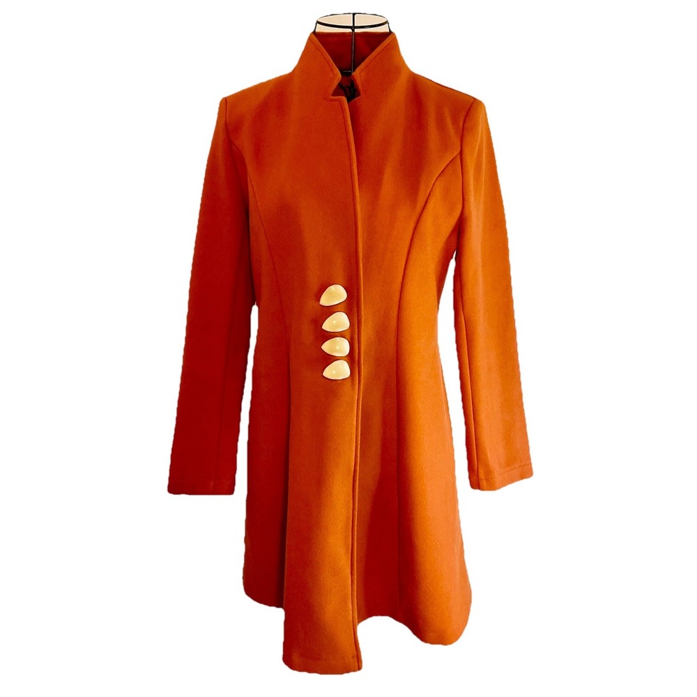 Women's Single-Breasted Coat Burnt Orange Princess A-line Fit-and-Flare Size M